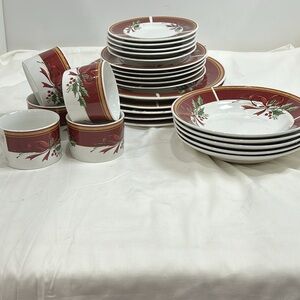 Gibson Red and White Floral Dinnerware Set